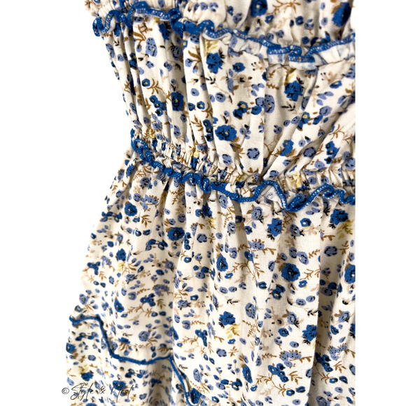 Women's Ditsy Floral Coquette Ruffle Tiered Dress Milkmaid Peasant Size Medium - Picture 3 of 5